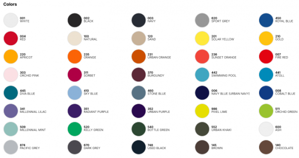 BC190 W color chart